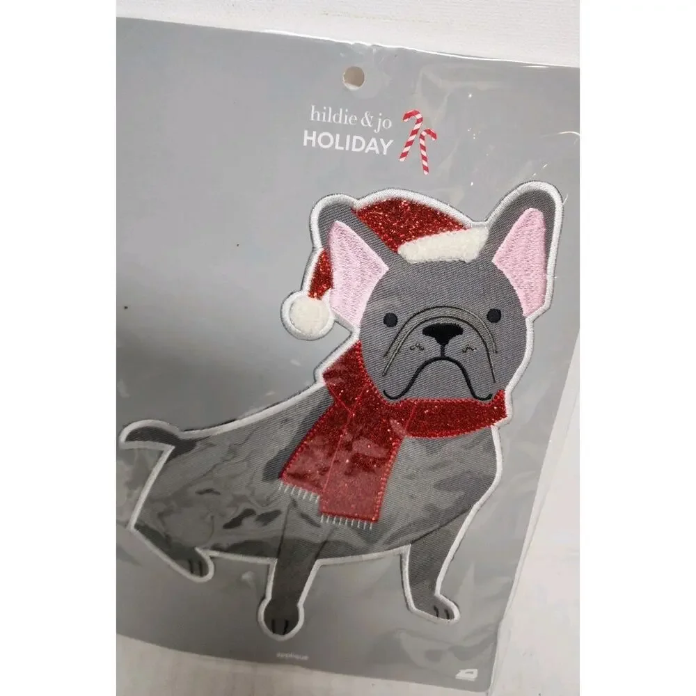 Large 5x7 Gray Santa Bulldog Iron on Patch Simplicity Christmas Applique B13